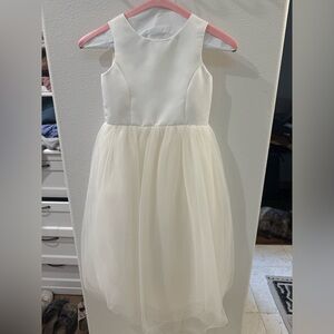 David’s Bridal satin flower girl dress with tulle skirt- ivory